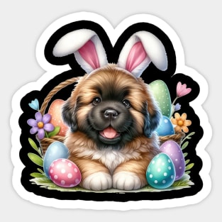 Puppy Newfoundland Bunny Ears Easter Eggs Happy Easter Day Sticker